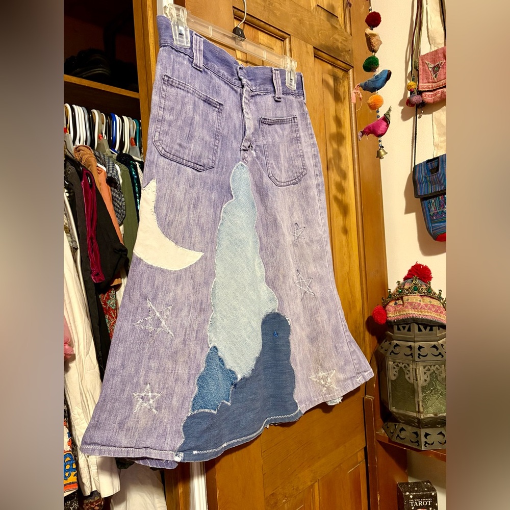 Handmade Jean Moon Star Cloud Skirt xs